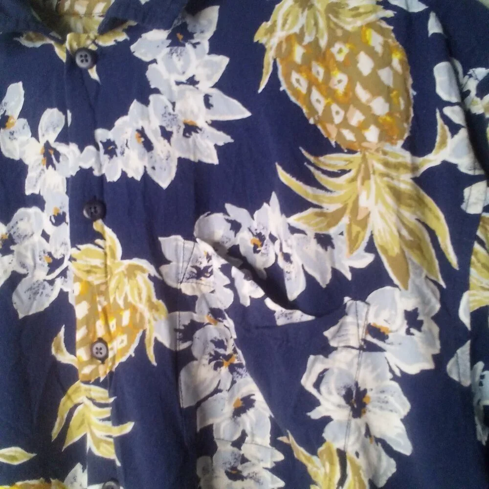 Newport Blue Shirt Men S Button Up Short Sleeve Tropical Floral Pineapple Blue - Picture 8 of 14